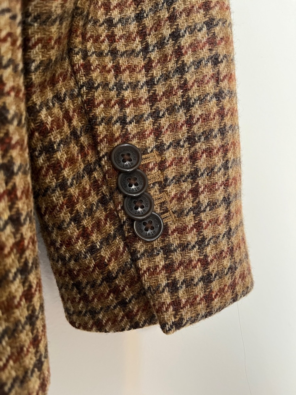 Brooks Brothers Brown Wool Houndstooth Blazer With Elbow Patches - Picture 6 of 15
